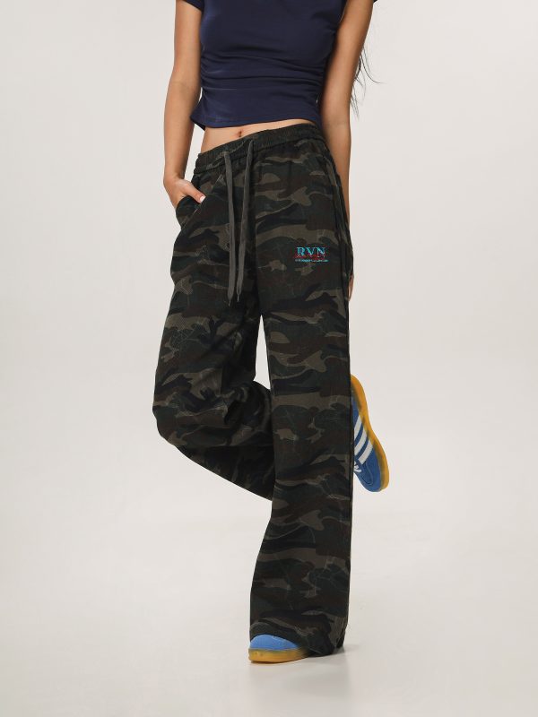 Vintage Camouflage Casual Pants for Men and Women - Straight Loose Slightly Flared Wide-Leg Workwear Inspired by American Sports