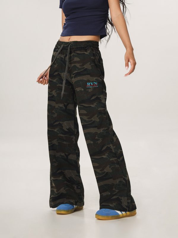 Vintage Camouflage Casual Pants for Men and Women - Straight Loose Slightly Flared Wide-Leg Workwear Inspired by American Sports