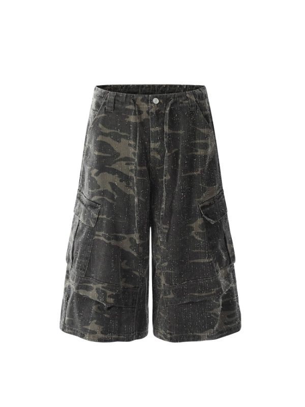 Vintage Camouflage Work Pants for Men & Women, Loose Straight-Leg Wide-Leg Trousers, 8/10 Length, Y2K Streetwear Style