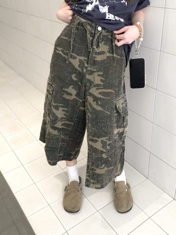 Vintage Camouflage Work Pants for Men & Women, Loose Straight-Leg Wide-Leg Trousers, 8/10 Length, Y2K Streetwear Style