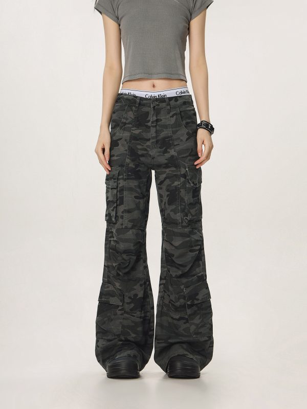 Vintage Camouflage Workwear Pants for Men and Women - Loose Straight Leg Flared Wide-Leg Casual Streetwear 90s Style