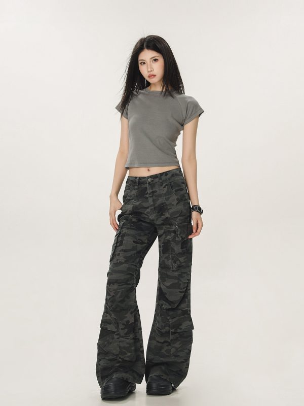 Vintage Camouflage Workwear Pants for Men and Women - Loose Straight Leg Flared Wide-Leg Casual Streetwear 90s Style