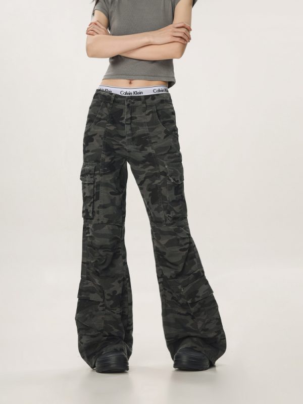 Vintage Camouflage Workwear Pants for Men and Women - Loose Straight Leg Flared Wide-Leg Casual Streetwear 90s Style
