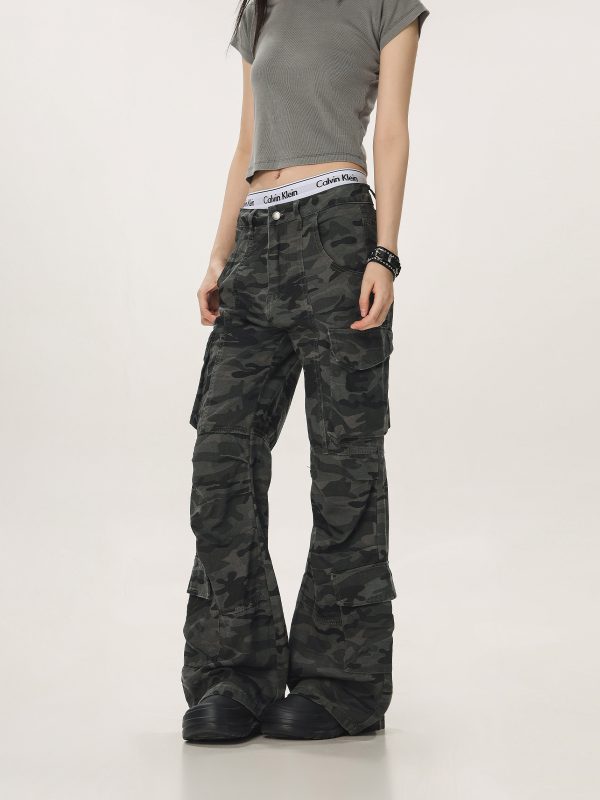 Vintage Camouflage Workwear Pants for Men and Women - Loose Straight Leg Flared Wide-Leg Casual Streetwear 90s Style