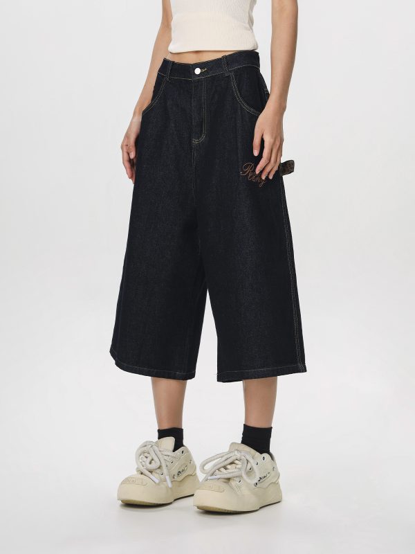 Vintage Cowboy Cropped Pants for Women - 2025 Summer Loose Straight Wide-Leg Trousers in American Style