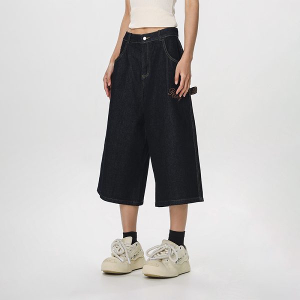 Vintage Cowboy Cropped Pants for Women - 2025 Summer Loose Straight Wide-Leg Trousers in American Style