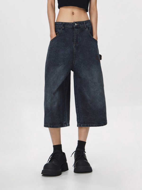 Vintage Cowboy Cropped Pants for Women - 2025 Summer Loose Straight Wide-Leg Trousers in American Style