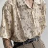 Vintage Cuban Collar Short Sleeve Shirt for Men and Women, Retro Floral Summer Beach Shirt, Japanese Style, Loose Fit