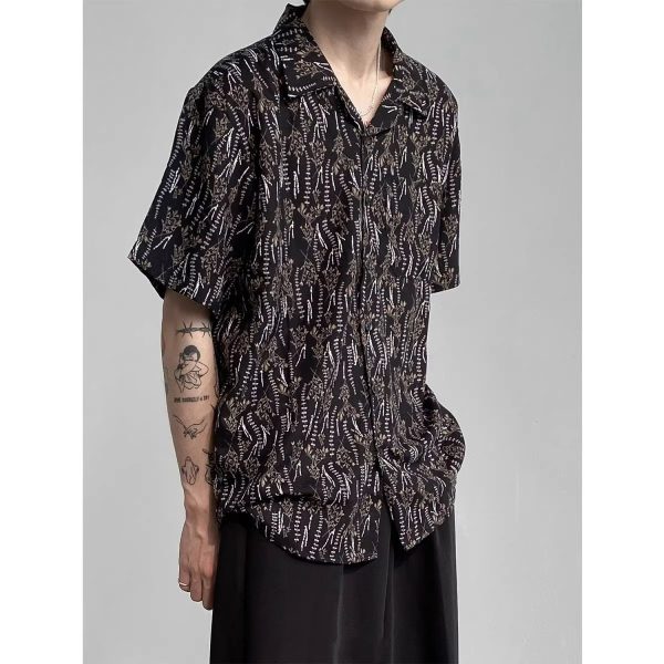 Vintage Cuban Collar Short Sleeve Shirt for Men and Women, Retro Floral Summer Beach Shirt, Japanese Style, Loose Fit