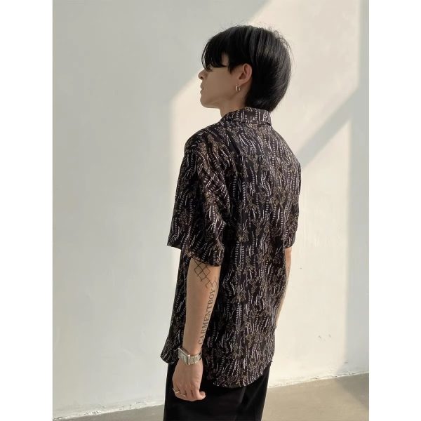 Vintage Cuban Collar Short Sleeve Shirt for Men and Women, Retro Floral Summer Beach Shirt, Japanese Style, Loose Fit