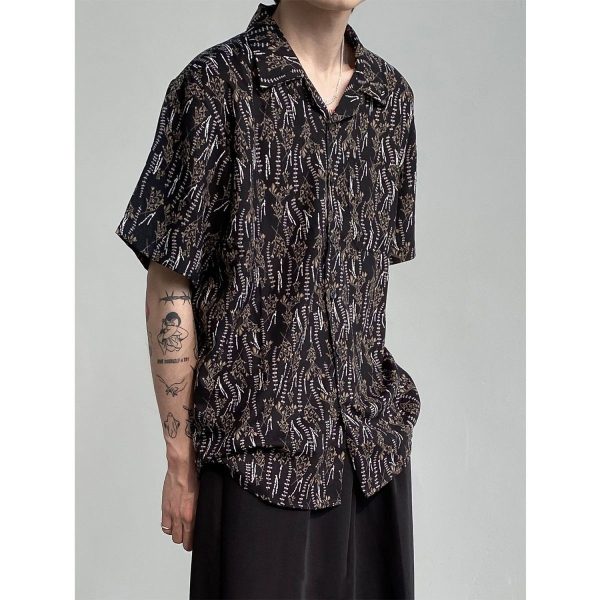 Vintage Cuban Collar Short Sleeve Shirt for Men and Women, Retro Floral Summer Beach Shirt, Japanese Style, Loose Fit