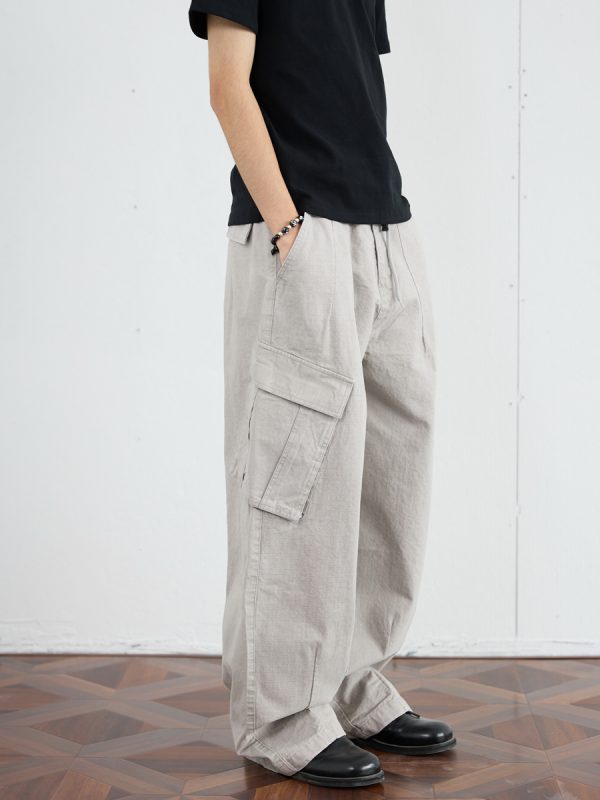 Vintage Distressed Loose-Fit Work Pants for Men - Wide Straight-Leg Trousers in American Casual Style