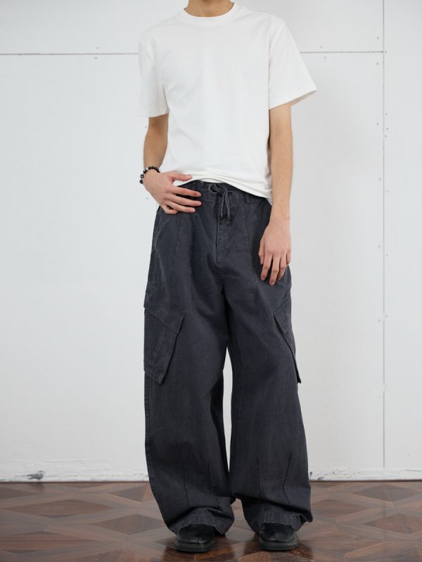 Vintage Distressed Loose-Fit Work Pants for Men - Wide Straight-Leg Trousers in American Casual Style