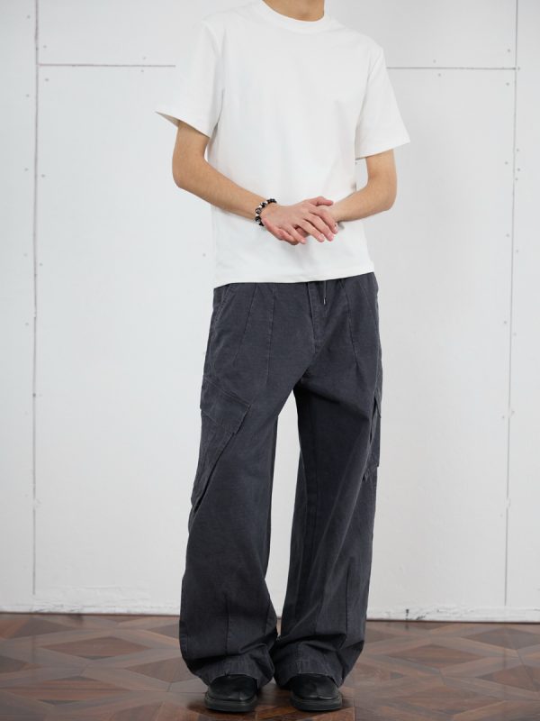 Vintage Distressed Loose-Fit Work Pants for Men - Wide Straight-Leg Trousers in American Casual Style