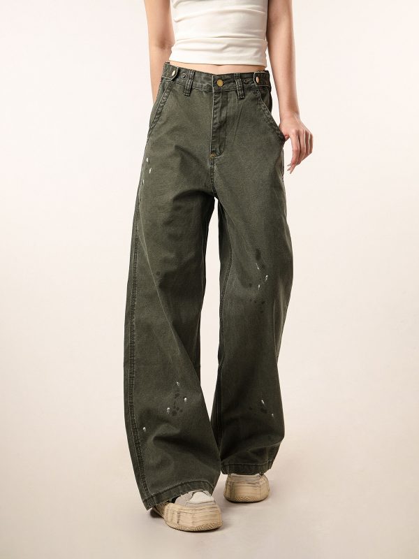 Vintage Distressed Straight Leg Work Pants for Women - Flared Casual Slim Fit Trousers for Men - Retro Beer Captain Style