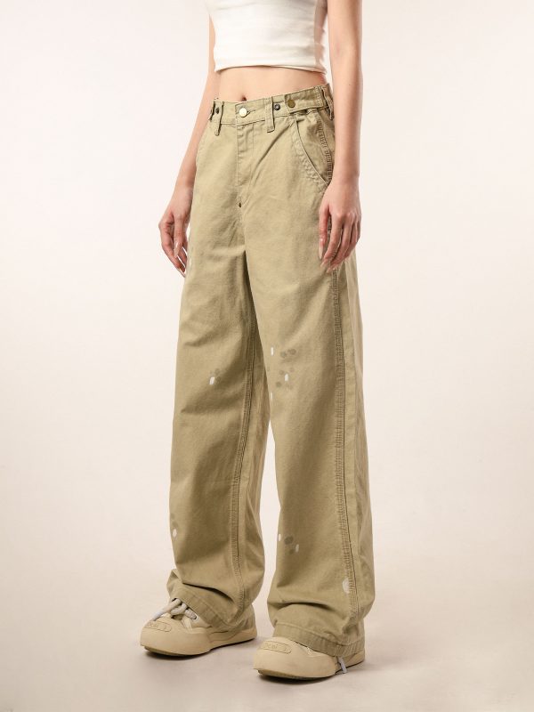 Vintage Distressed Straight Leg Work Pants for Women - Flared Casual Slim Fit Trousers for Men - Retro Beer Captain Style