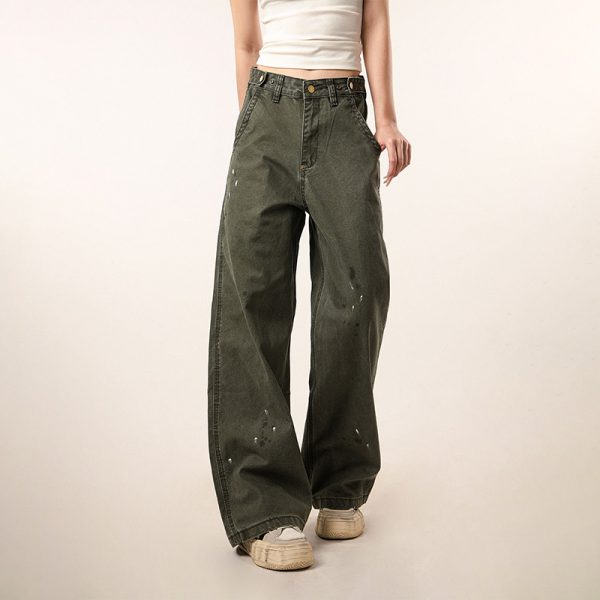 Vintage Distressed Straight Leg Work Pants for Women - Flared Casual Slim Fit Trousers for Men - Retro Beer Captain Style