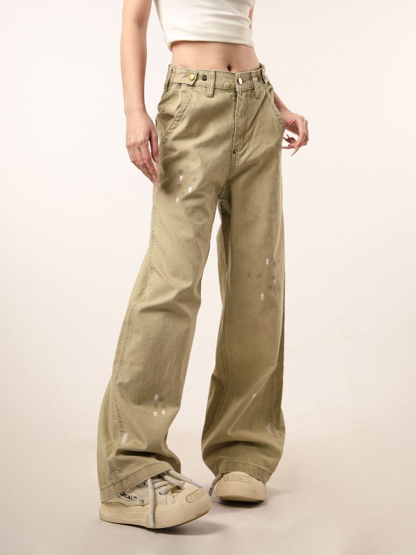 Vintage Distressed Straight Leg Work Pants for Women - Flared Casual Slim Fit Trousers for Men - Retro Beer Captain Style
