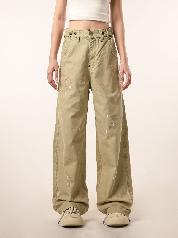 Vintage Distressed Straight Leg Work Pants for Women - Flared Casual Slim Fit Trousers for Men - Retro Beer Captain Style