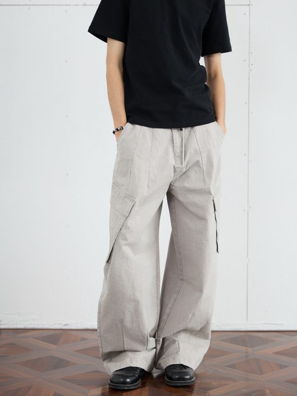 Vintage Distressed Wide-Leg Trousers for Men - 2025 Curved Knife Casual Pants, Loose Heavyweight Workwear Style