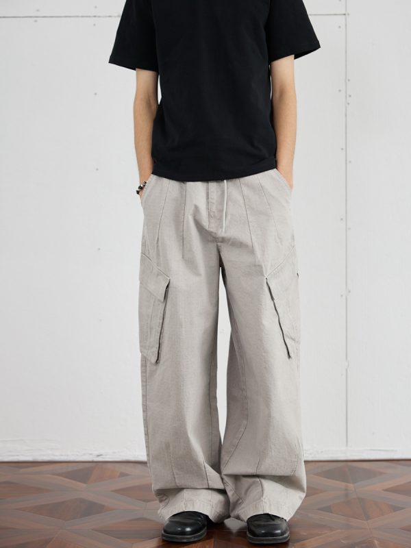 Vintage Distressed Wide-Leg Trousers for Men - 2025 Curved Knife Casual Pants, Loose Heavyweight Workwear Style