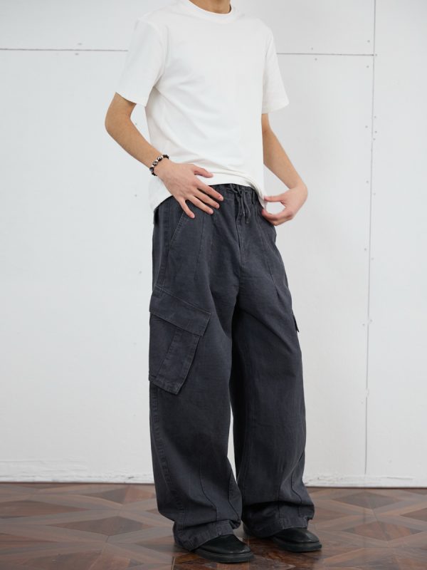 Vintage Distressed Wide-Leg Trousers for Men - 2025 Curved Knife Casual Pants, Loose Heavyweight Workwear Style