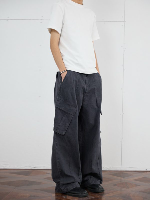 Vintage Distressed Wide-Leg Trousers for Men - 2025 Curved Knife Casual Pants, Loose Heavyweight Workwear Style