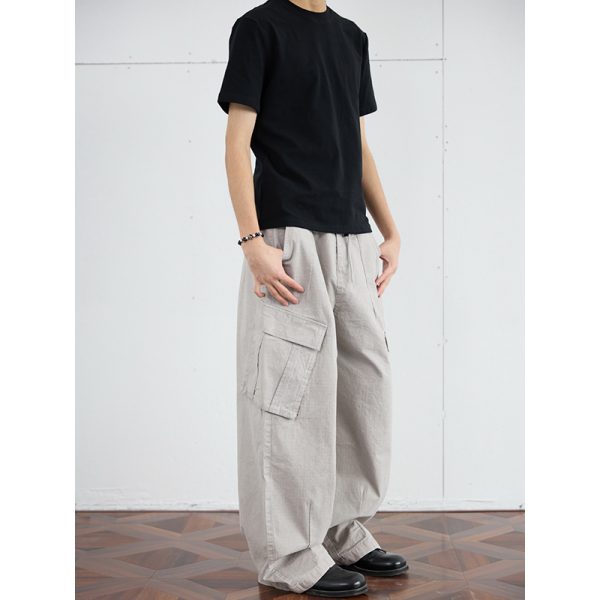 Vintage Distressed Wide-Leg Trousers for Men - 2025 Curved Knife Casual Pants, Loose Heavyweight Workwear Style