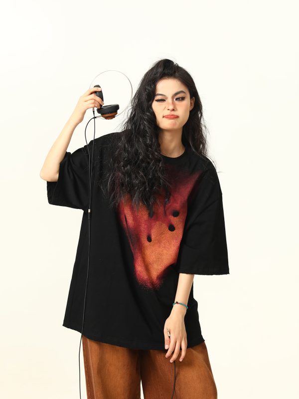 Vintage Fireworks Print Short Sleeve T-Shirt for Men and Women, Loose Fit Unisex Top, Retro American Style