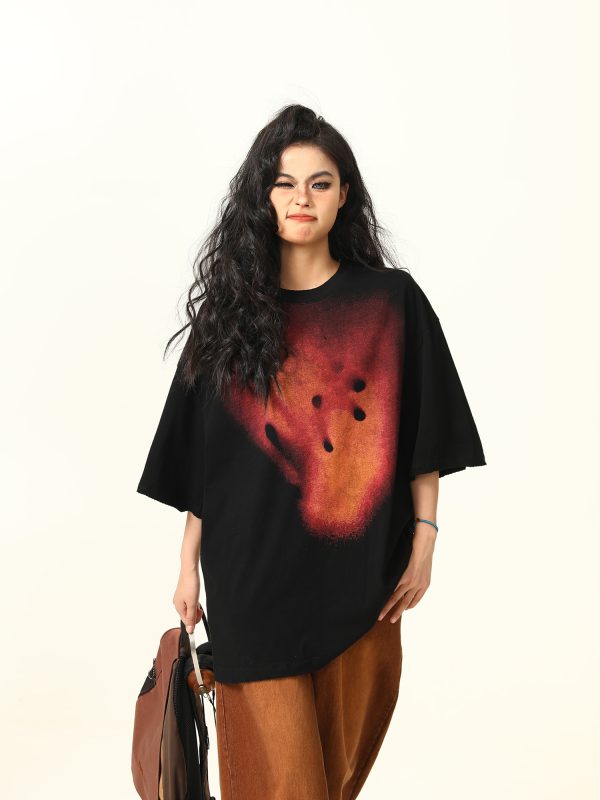 Vintage Fireworks Print Short Sleeve T-Shirt for Men and Women, Loose Fit Unisex Top, Retro American Style