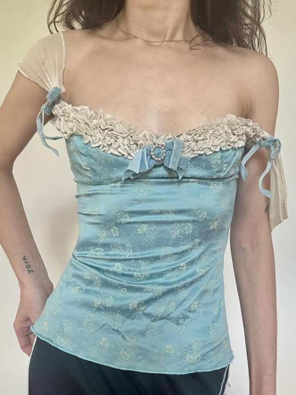 Vintage Floral Butterfly Strap Lace Trim Vest Camisole - Women's Backless Summer Top in French Style