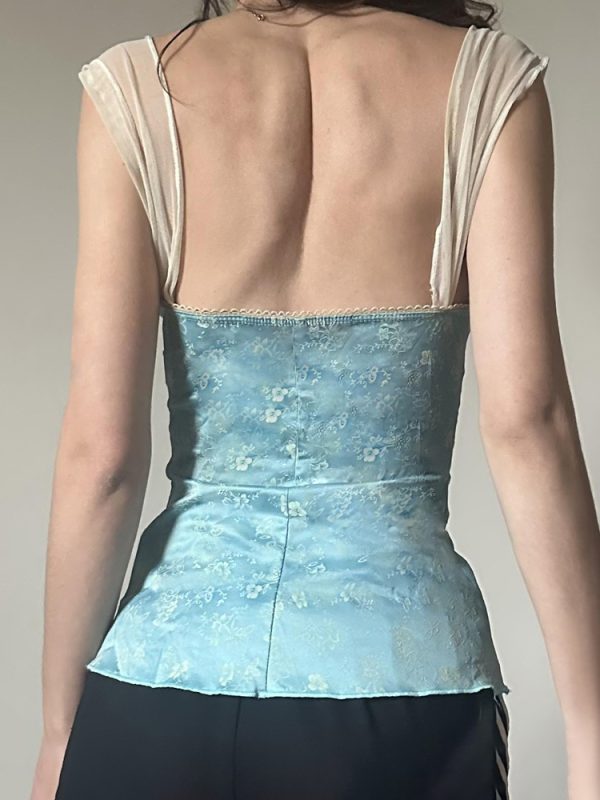 Vintage Floral Butterfly Strap Lace Trim Vest Camisole - Women's Backless Summer Top in French Style