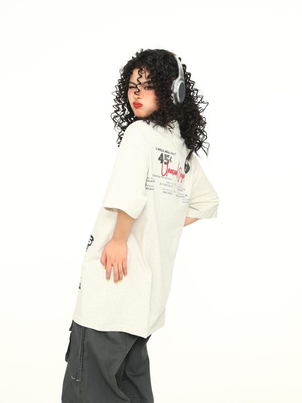 Vintage Floral Gray American Retro Short-Sleeve T-Shirt for Men and Women, Hand-Drawn Print, Y2K Style, Casual Fashion Tee