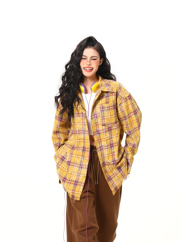 Vintage Floral Long Sleeve Shirt for Women - 2025 Autumn American Style - High-Quality Yellow Top, Perfect for Y2K and 90s Fashion