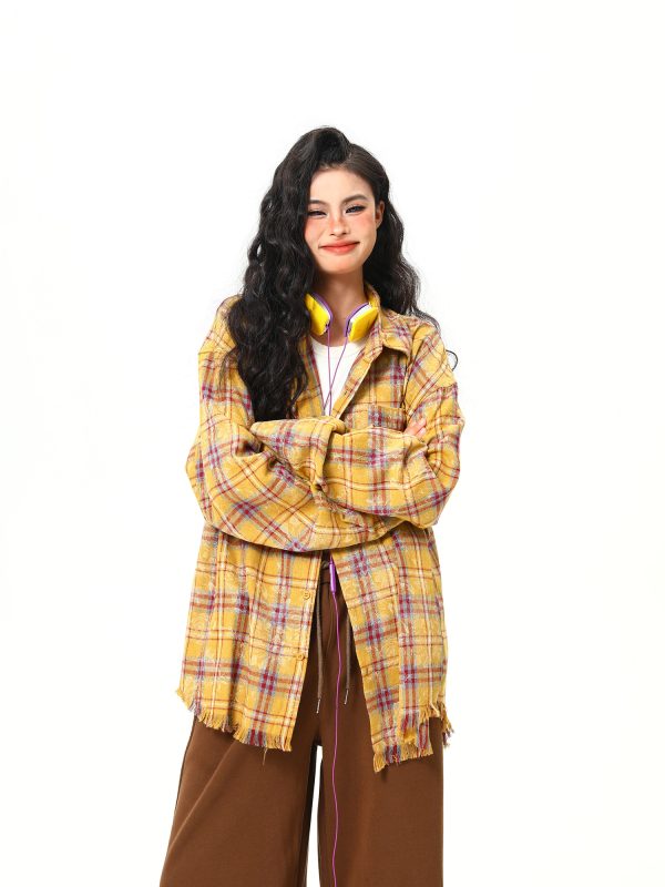 Vintage Floral Long Sleeve Shirt for Women - 2025 Autumn American Style - High-Quality Yellow Top, Perfect for Y2K and 90s Fashion