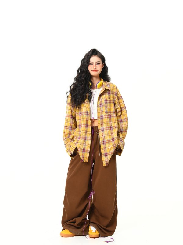 Vintage Floral Long Sleeve Shirt for Women - 2025 Autumn American Style - High-Quality Yellow Top, Perfect for Y2K and 90s Fashion