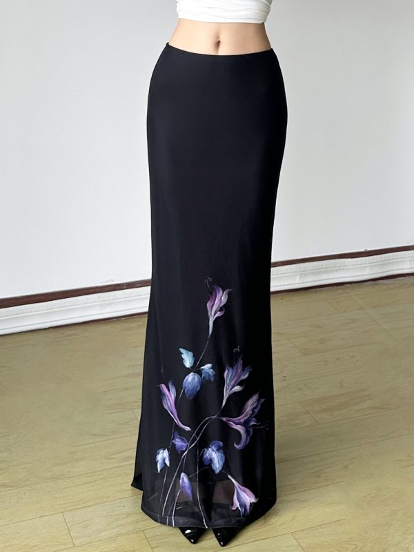 Vintage Floral Print Half-Length Skirt - Women's Low-Waist Straight Fishtail Skirt in Chinese Style, Perfect for Y2K and Retro Looks