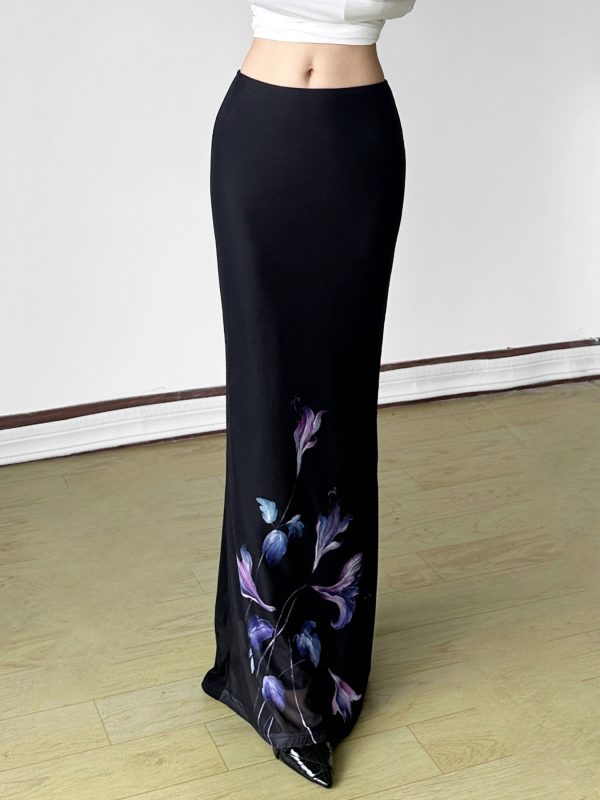 Vintage Floral Print Half-Length Skirt - Women's Low-Waist Straight Fishtail Skirt in Chinese Style, Perfect for Y2K and Retro Looks