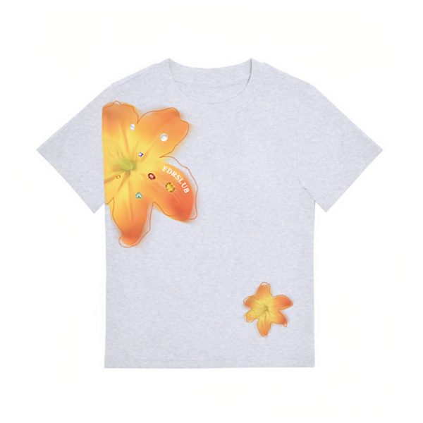 Vintage Floral Print Shoulder T-Shirt for Women, White Summer Short Sleeve Slim Fit Top, Sexy 90s Style