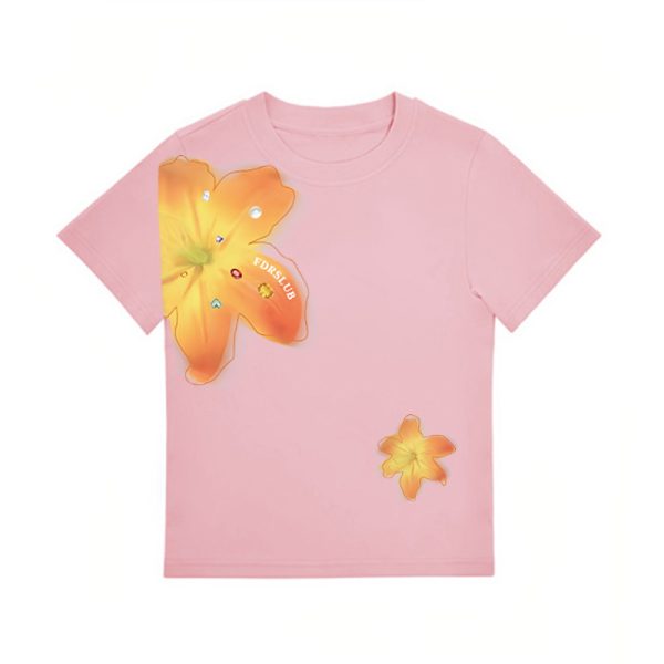 Vintage Floral Print Shoulder T-Shirt for Women, White Summer Short Sleeve Slim Fit Top, Sexy 90s Style