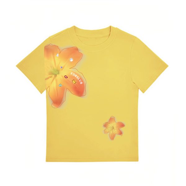 Vintage Floral Print Shoulder T-Shirt for Women, White Summer Short Sleeve Slim Fit Top, Sexy 90s Style