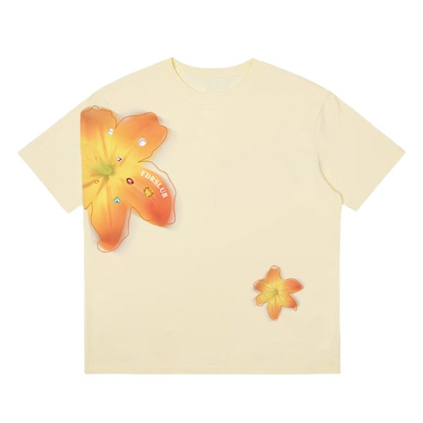 Vintage Floral Print Shoulder T-Shirt for Women, White Summer Short Sleeve Slim Fit Top, Sexy 90s Style