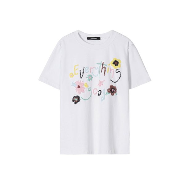 Vintage Floral Print Women's Shoulder T-Shirt, Slightly Loose Fit, Slimming Short Sleeves, Trendy Y2K Style Top for Women