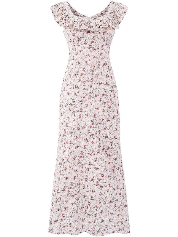 Vintage Floral Ruffle Tea Dress for Women - 2025 Summer Vacation Style, French Design, Perfect for 90s and Y2K Fashion Lovers