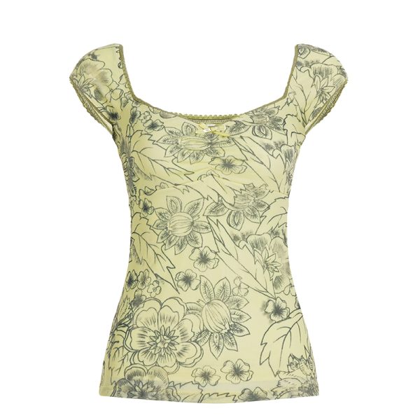 Vintage Floral Vest for Women - Retro Charm Backless Mesh Spaghetti Straps with Low Square Neck - Summer 90s Style