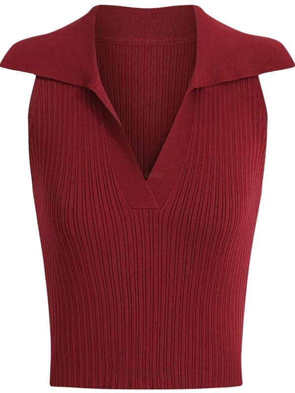 Vintage French Knitted V-Neck Red Sleeveless Halter Top - 2025 Early Spring Korean Style Women's Fashion