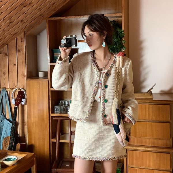 Vintage French Retro Suit Women's Spring Autumn Jacket and Skirt Two-Piece Set - Chic 90s Inspired Fashion