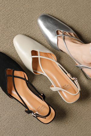 Vintage French Style Genuine Leather Mid-Heel Sandals for Women - Sweet Cross Strap Design, Slimming Fashion Footwear