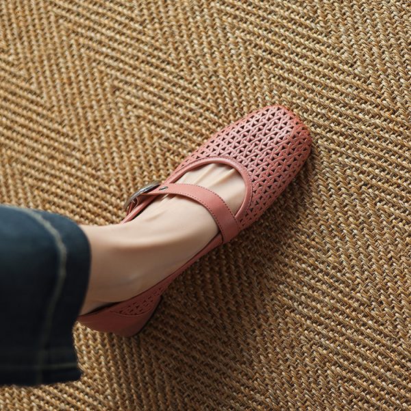 Vintage Genuine Leather Perforated Hollow-Out Single Strap Shoes for Women - Commuter Style, Italian Inspired, Trendy & Chic