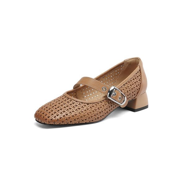 Vintage Genuine Leather Perforated Hollow-Out Single Strap Shoes for Women - Commuter Style, Italian Inspired, Trendy & Chic